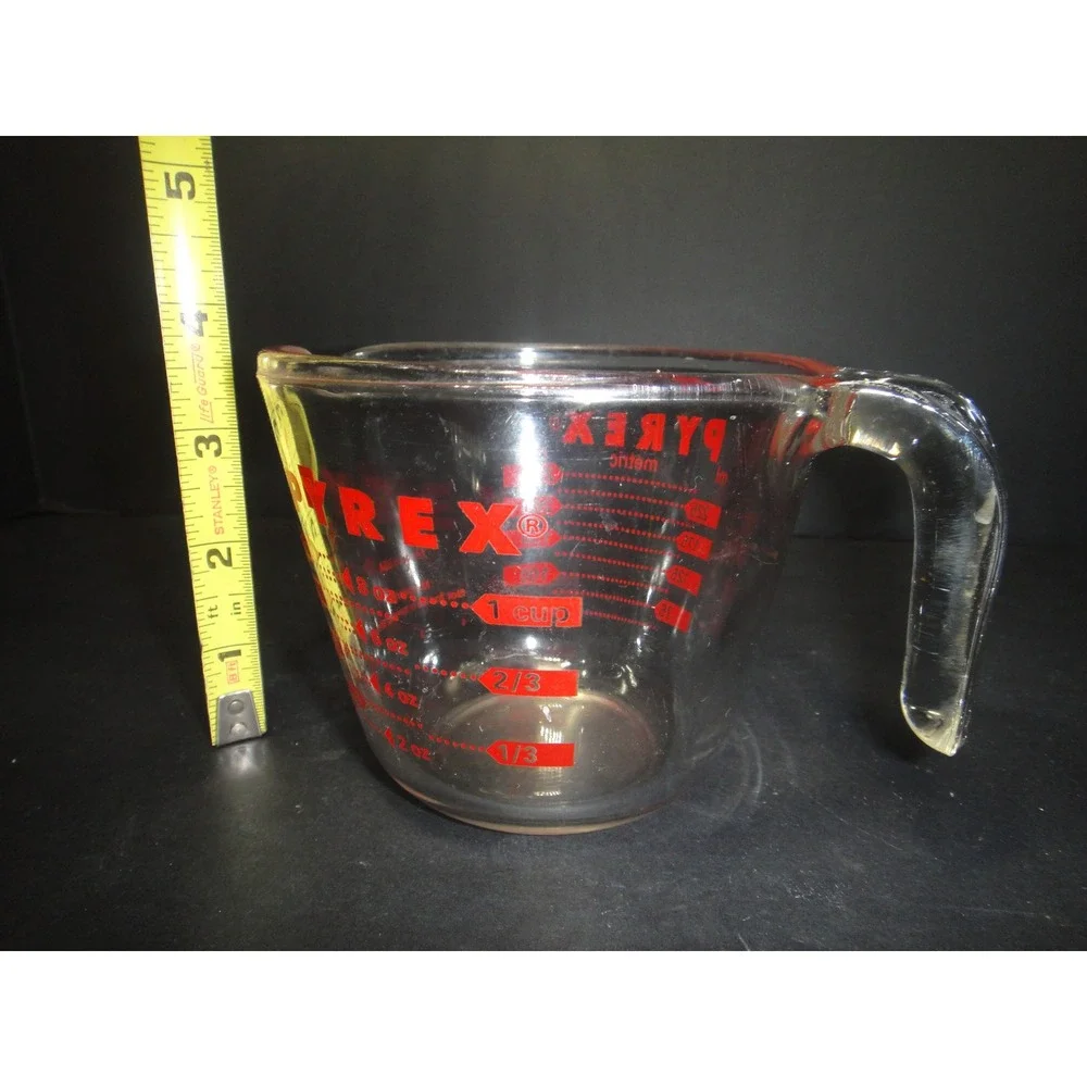 Vintage Pyrex 1 Cup Glass Measuring Cup Red Lettering Made in USA 8oz 250ml